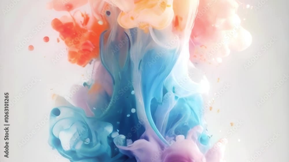 Poster animation of organic shapes in the form of blending colored clouds. bright orange, purple and blue h