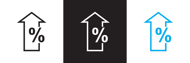 Percent up arrow sign  icon isolated on white and black background vector illustration. EPS 10