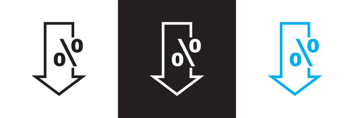 Percent down arrow sign  icon isolated on white and black background vector illustration. EPS 10
