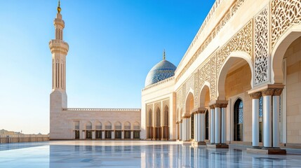 Naklejka premium A stunning view of a grand mosque with intricate