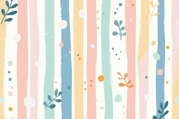 Whimsical striped pattern in pastel shades with playful elements, Soft and cheerful background perfect for children's themes or playful designs