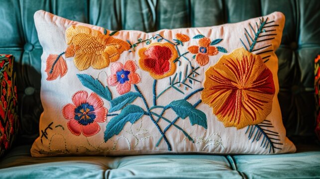 Embroidered Cushion Cover: This linen cushion cover features hand-stitched floral designs, bringing a vibrant, artistic flair to your home decor.
