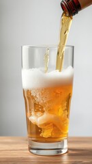 Beer being poured into a glass creating a wave-like shape with frothy bubbles, perfect for a background, beer