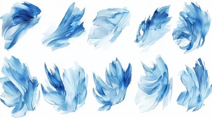 Obraz premium Multiple blue watercolor soft brush strokes isolated on a white background. Perfect for themes related to backgrounds,elegance, tranquility, and artistic expression.