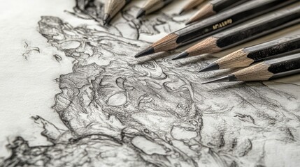 Artistic Sketch with Pencils and Intricate Details