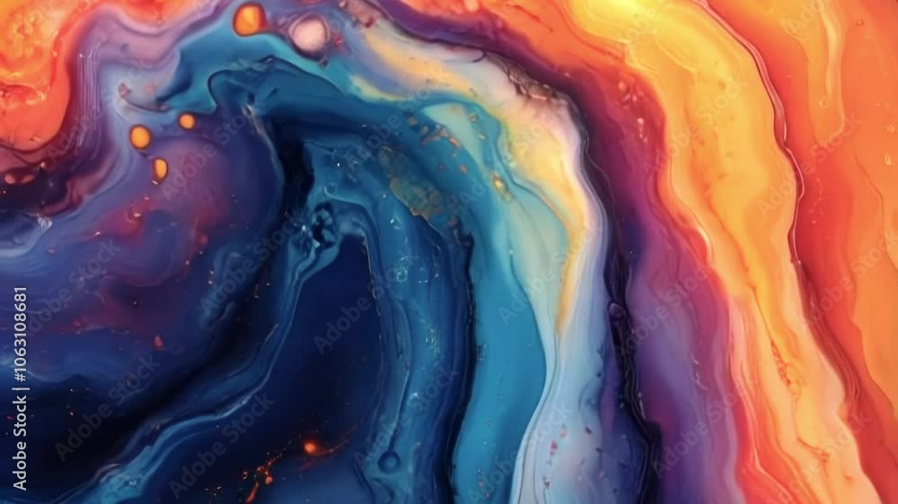 Poster Colorful animation resembling streams of merging bright colors. Dynamic composition with deep colors