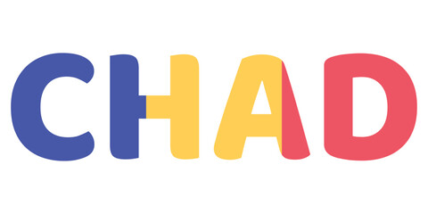 The word "CHAD" is displayed in large, bold letters. Each letter is colored differently. The colors represent the colors of the Chadian flag.