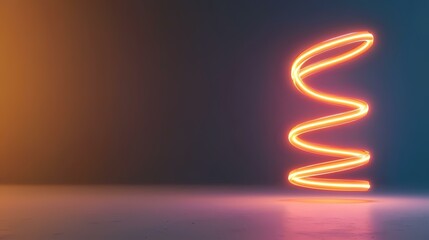 Obraz premium A glowing orange neon light shaped like a spiral sits on a reflective surface.