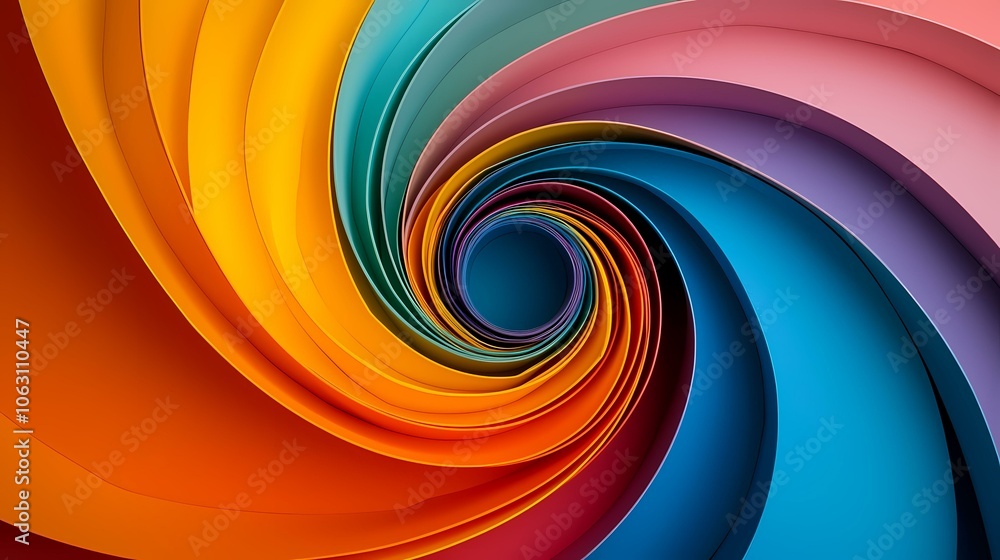 Poster the image shows a swirling pattern of colorful, overlapping, semi-circular shapes, resembling a kale