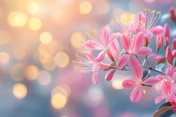 Sweet honeysuckle (Lonicera caprifolium) plant with pink fragrant flowers, Generative AI