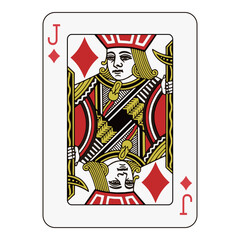 Jack of diamonds playing card, classic red and black design with intricate details.
