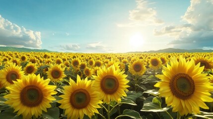 Fototapeta premium An aerial view of a sprawling field of sunflowers, their