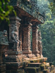 Captivating Ancient Temple Nestled in Lush Jungle Foliage Exuding Mystique and Intricate