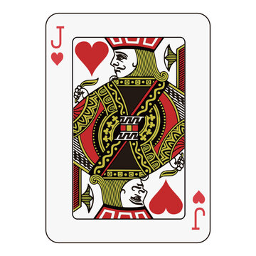 Jack of hearts playing card, red and black design with intricate face card details.
