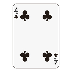 Four of clubs playing card, traditional black club symbols on a clean white background.
