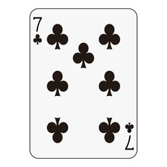 Seven of clubs playing card, traditional black club symbols in a clean arrangement.
