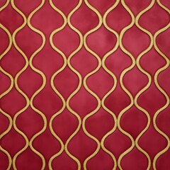 Fototapeta premium A textured fabric featuring a red background with wavy gold patterns.