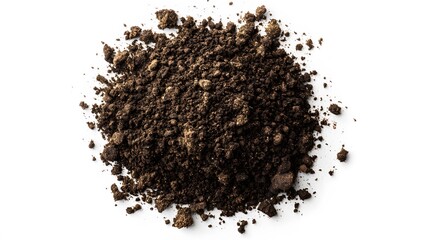 A Pile of Dark Brown Soil Isolated on a White Background