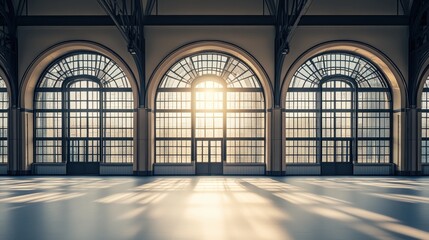 Grand arched windows with sunlight	