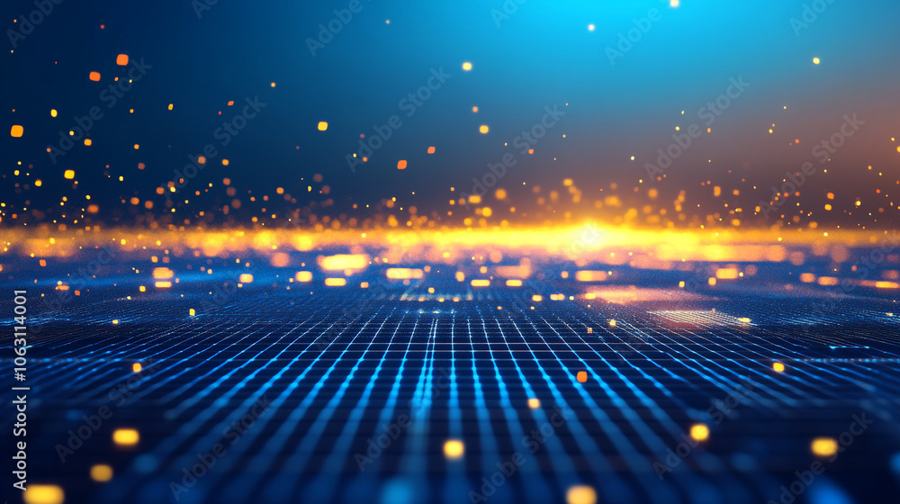 Poster abstract high tech digital technology background made of particles and metallic plates. abstract cyb