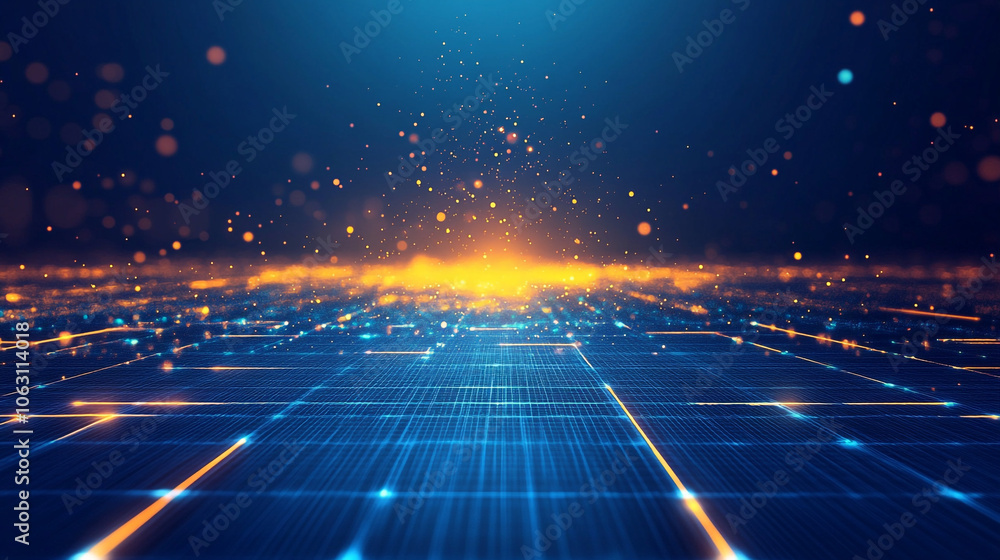 Poster abstract high tech digital technology background made of particles and metallic plates. abstract cyb