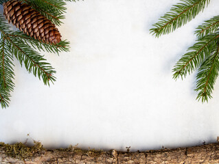 Weihnachten Hintergrund - Kiefernzweig Tannenzweig Tannenzapfen Holz  weissem Hintergrund