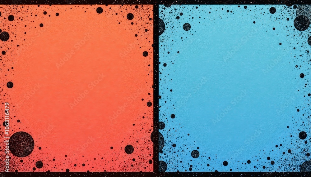 Poster Abstract dual-toned background with textured circle patterns in vibrant red and blue