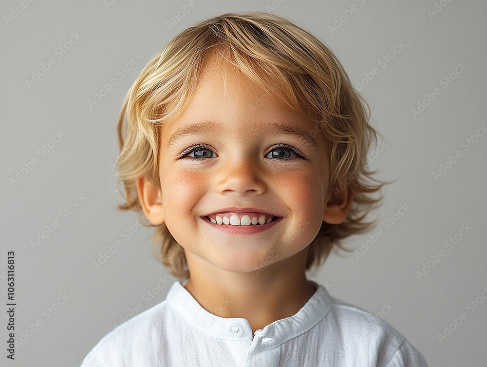 Wall mural portrait of an white little boy with a smile