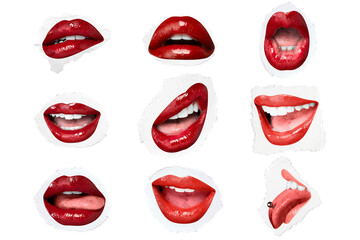 PNG red lips expression flirty Valentine's day collection