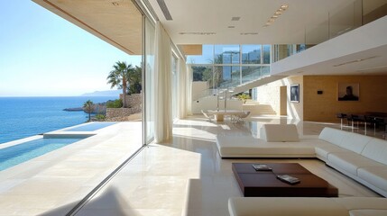 Obraz premium Modern Oceanfront Living Space with Stunning Views