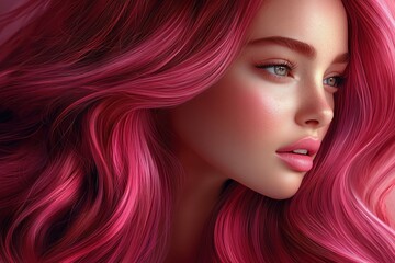 Fototapeta premium Digital portrait of bright pink hair woman with soft lighting