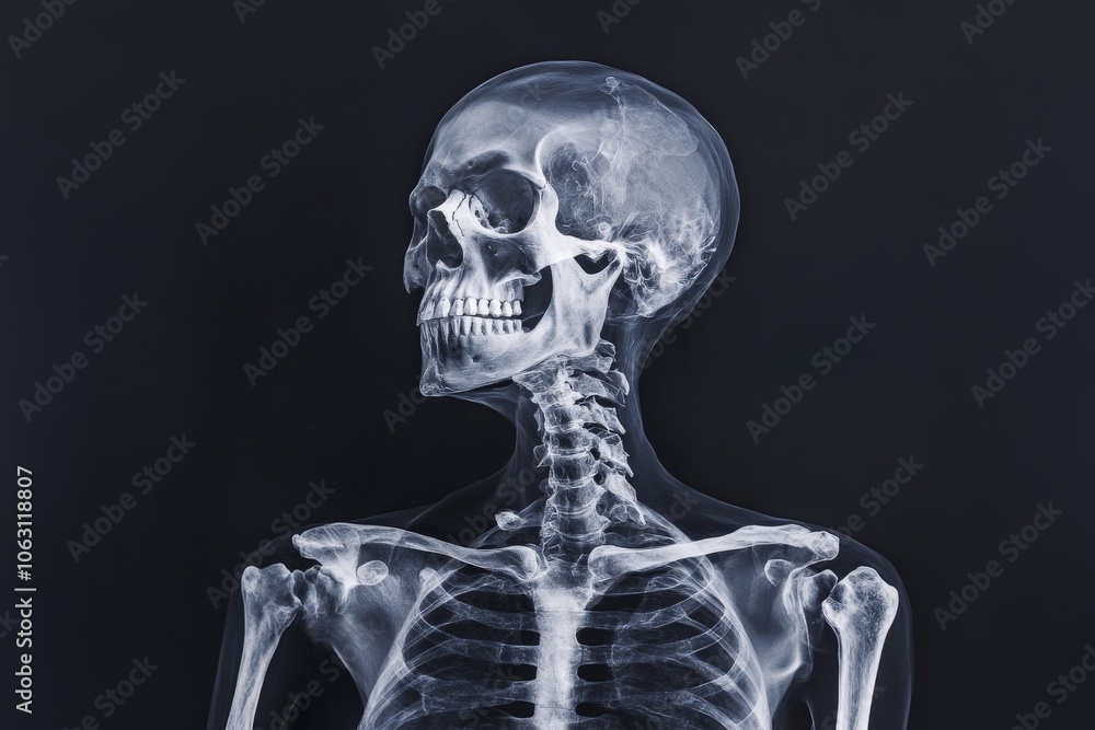 Aufkleber a detailed x-ray image showing the human skull and vertebrae, illustrating a precise medical view th