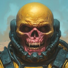 A menacing skull figure in a futuristic suit, evoking a sci-fi atmosphere.