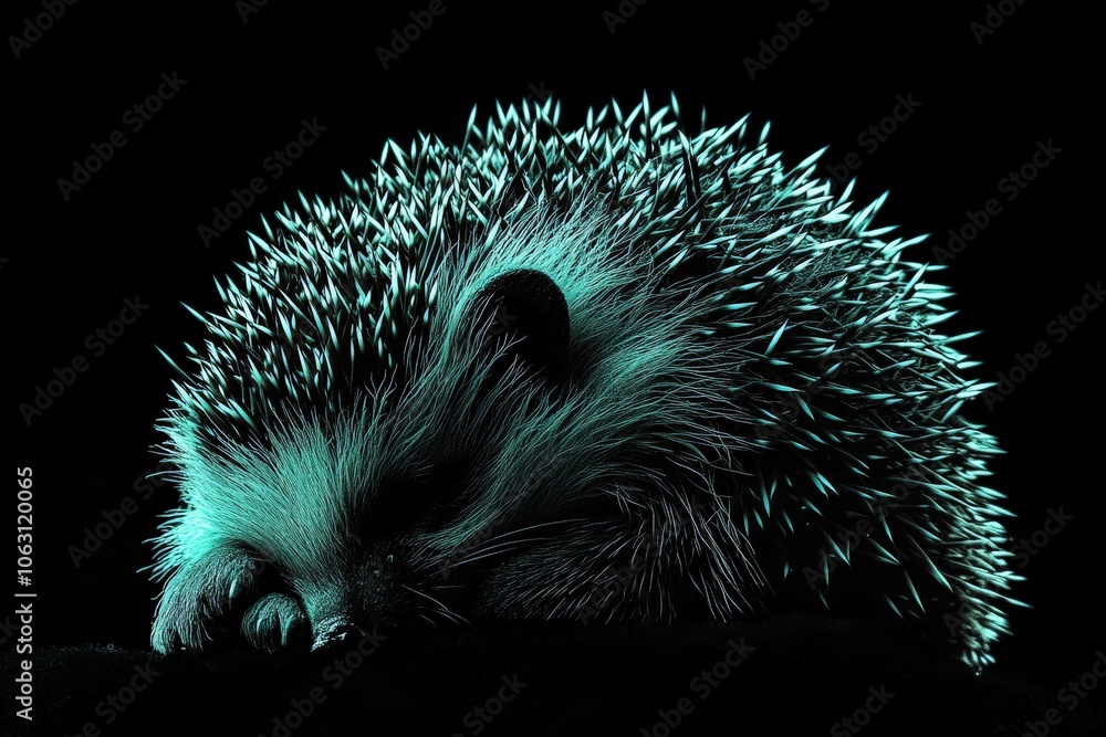Poster a captivating depiction of a hedgehog emitting a glowing light, creating an enchanting night scene f