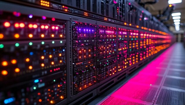 Quantum server network with quantum computer machine in server room, Quantum server network, quantum computing, 