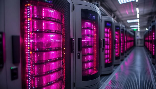 Quantum server network with quantum computer machine in server room, Quantum server network, quantum computing, 