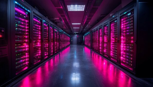 Quantum server network with quantum computer machine in server room, Quantum server network, quantum computing, 