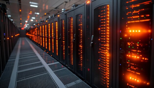 Quantum server network with quantum computer machine in server room, Quantum server network, quantum computing, 