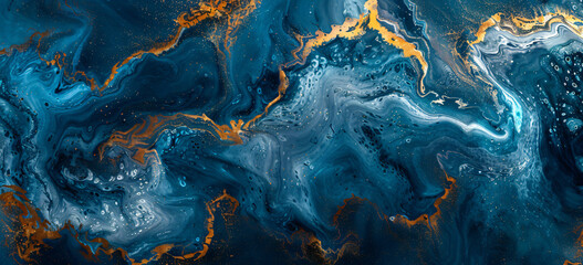 Abstract painting of blue and brown ice texture in a top view, resembling a satellite photo. The painting is done in the style of satellite imagery, showing patterns in ice and land from above.