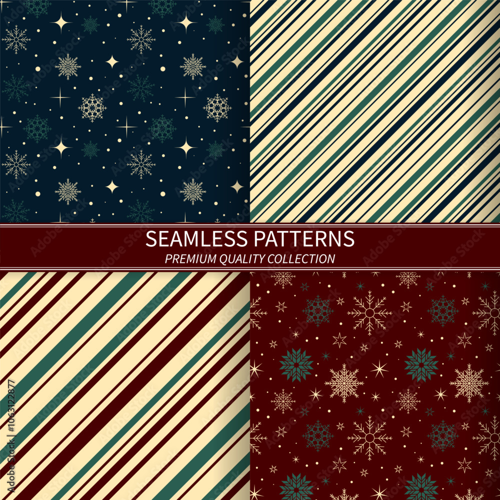 Poster christmas seamless pattern. vector set. various christmas seamless patterns collection. endless text