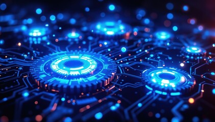 Futuristic Holographic Gears: High-Tech Neon Interface