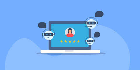 Multi agent Chabot for customer service and 5-star rating user experience, artificial intelligence technology business solution vector illustration concept.