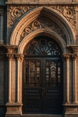 Ornate Gothic-Style Doorway with Arched Stonework and Detailing