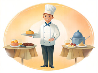 Professional restaurant chefs, cook and chef characters.