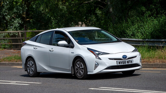 2018, white, Toyota Prius hybrid electric car