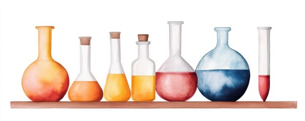 Watercolor Illustration of an Experiment Procedure with a Lab Prototype Isolated on White Background