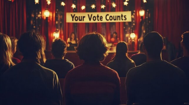 A gathering of engaged citizens at a civic forum advocating for voter participation and community involvement in the democratic process