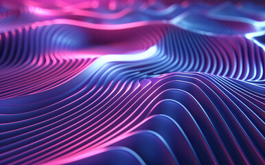 Abstract background with blue and purple gradient lines in the shape of curved surfaces. Modern wallpaper design in the style of business presentation, poster or cover.