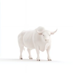 Fototapeta premium A minimalistic white bull sculpture stands against a plain background, offering copy space for text