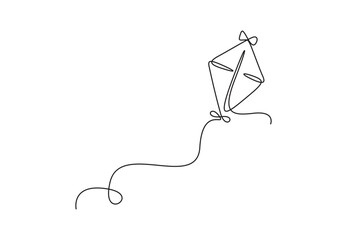 Continuous single line drawing of kite vector illustration